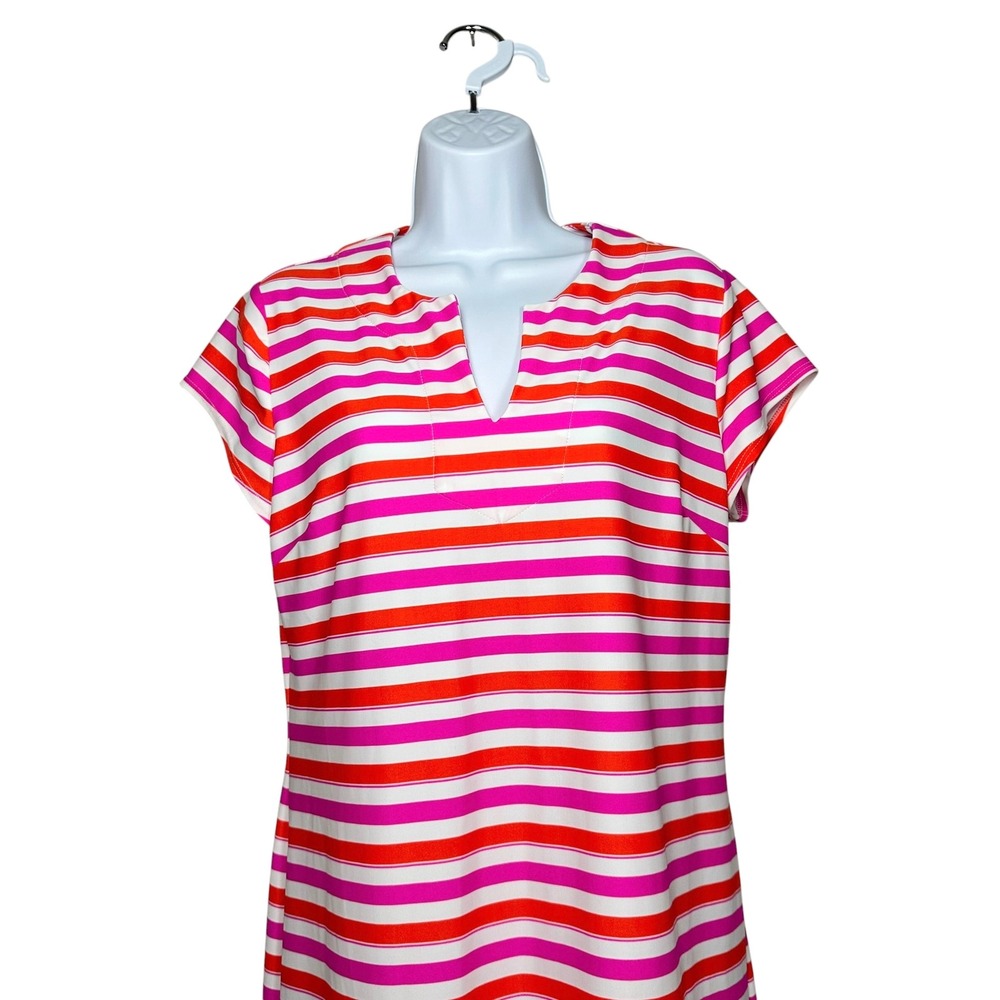 Jude Connally Laney Tunic Dress Pink Orange Stripe Resort Preppy Size L USA Made - Picture 7 of 13
